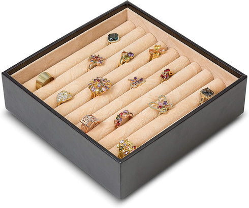 Glenor Co Ring Organizer Tray - Holds 54 Rings - Stackable Jewelry Storage Tray - Display on Dresser or Drawer - Compatible with Other Glenor Trays - Black