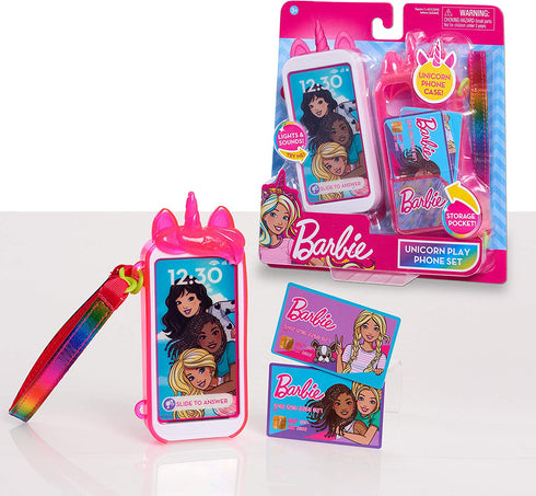 Barbie Unicorn Play Phone Set with Lights and Sounds, Unicorn Phone Case and Wristlet, Toy Cell Phone for Kids, by Just Play , Pink