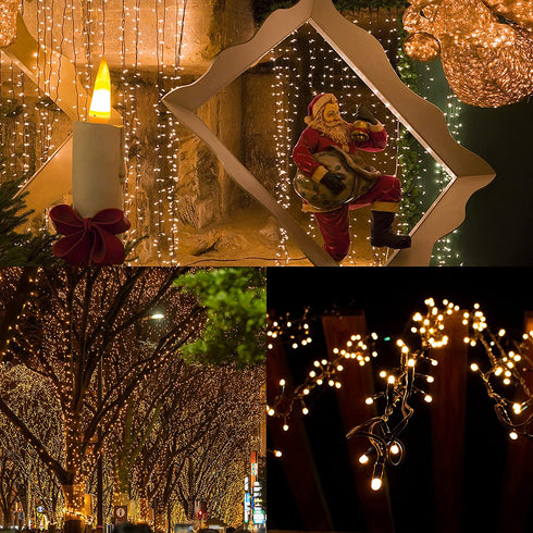WATERGLIDE 98.5FT 300 LED Christmas Decorative String Lights, 8 Lighting Modes Waterproof Green Wire LED Fairy Light for Indoor Outdoor Christmas Party Garden Wedding Home Decoration (Warm White)