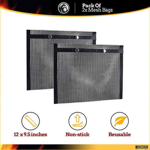 BBQ Mesh Grill Bags - 12 x 9.5 Inch Reusable Grilling Pouches for Charcoal, Gas, Electric Grills & Smokers - Heat-Resistant, Non-Stick Barbecue Bag is a Must-Have for All Pitmasters - Set of 2