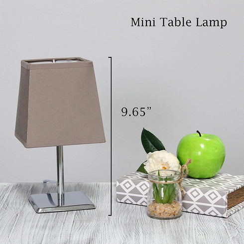 Simple Designs LT2062-GRY Mini Chrome Squared Empire Fabric Shade Table Lamp, Gray