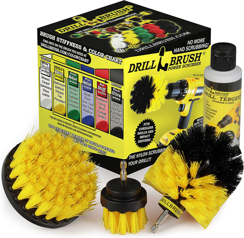 Grout Cleaner Drill Brush Attachment Set - Drill Brush Power Scrubber Drill Brush - Tile and Grout Cleaner Brush Attachment for Power Drill - Includes 4oz Drill Tergent Cleaner by Drillbrush