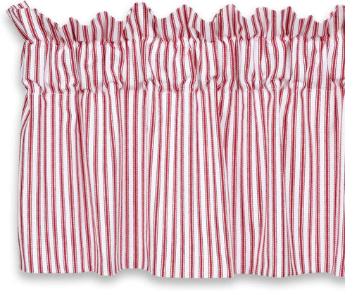 Cackleberry Home Red and White Ticking Stripe Valance Curtain Woven Cotton Lined 54 Inches W x 17 Inches L