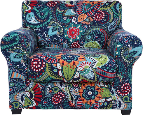 hyha Printed Couch Chair Cover - Floral Pattern Sofa Cover with Separate Cushion Cover, 2 Piece Stretch Armchair Slipcover Washable Furniture Protector (Armchair, Paisley Floral)