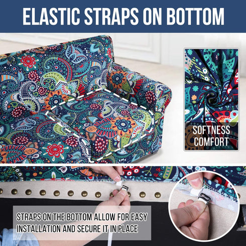 hyha Printed Couch Chair Cover - Floral Pattern Sofa Cover with Separate Cushion Cover, 2 Piece Stretch Armchair Slipcover Washable Furniture Protector (Armchair, Paisley Floral)