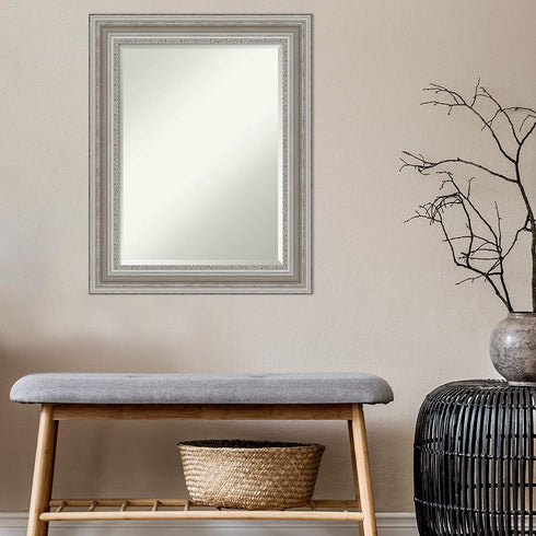 Amanti Art Bathroom Wall Mirror (29.50 x 23.50 in.), Parlor Silver Frame - Bathroom Mirror, Vanity Mirror - Silver, Medium