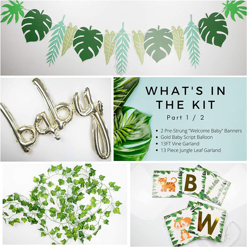 Safari Baby Shower Decorations for Boy - 60 PCS Jungle Baby Shower Decorations Baby Boy Baby Shower Decorations - Jungle Theme Baby Shower Decor - Greenery Baby Shower Decorations Neutral Oh Baby