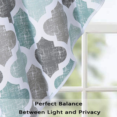 Swag Curtain Valances, Geometric Quatrefoil Trellis Printed Cotton Blend Tailored Swag Curtains for Kitchen Bathroom Window, Aqua/Mint/Grey, 56" W x 36" L