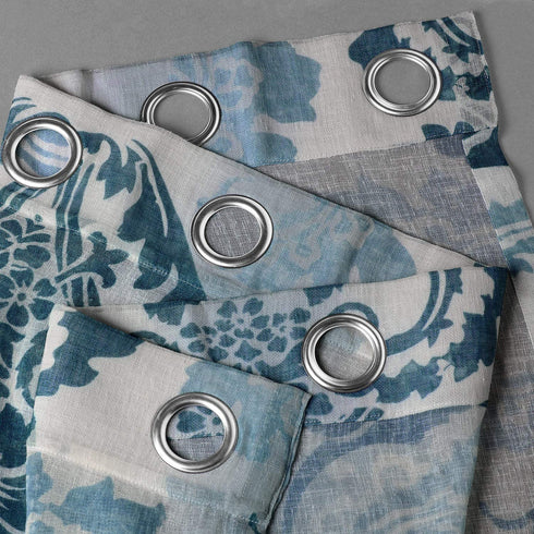 HPD Half Price Drapes SHCH-PS18043A-84-GR Damascus Grommet Faux Linen Printed Sheer Curtain (1 Panel), 50 X 84, Damacus Teal