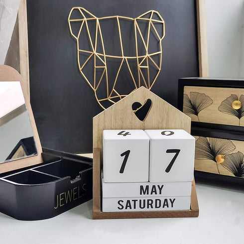 Wooden Calendar Block, Perpetual Desk Calendar, Date Block, for Desk, Office, Home Decor, 4.7x2.4x5.7 inches HOCHIZE