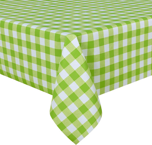 sancua Checkered Vinyl Rectangle Tablecloth, 60 x 102 Inch, 100% Waterproof Oil Proof Spill Proof PVC Table Cloth, Wipe Clean Table Cover for Dining Table, Buffet Parties, Apple Green and White