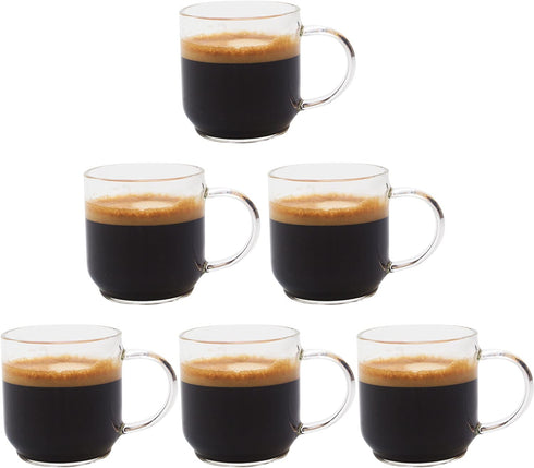Zenco Living Espresso Cups (4 Ounce) with Large Handle, Set of 6 - Glass Coffee Cups for Nespresso Lungo, Double Espresso, Cortado