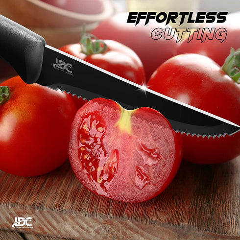LDC Steak Knives Set of 8 - Black Steak Knife Set & Dinner Knife Set- Stainless Steel, Ultra-Sharp, Scratch Resistant And Rust Proof - Non Stick and Dishwasher Safe - Serrated Steak Knives