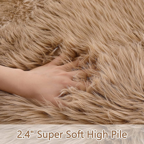 CAROMIO Fluffy Area Rugs Furry Rug for Bedroom Faux Fur Sheepskin Nursery Rugs Fur Carpet for Kids Nursery Room Living Room Home Decor Floor Mat Plush Carpet, Khaki, 3 x 5 Feet, Rectangle