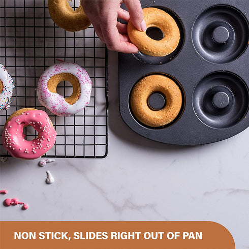 Bellemains Premiere Donut Pan for Baking | Make Perfect Bagels and Donuts | Nonstick 12.5 x 8.5 Doughnut Pan with 6-Doughnut Molds | Includes 2 Steel Donut Trays