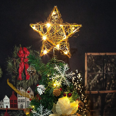LAWOHO Christmas Tree Topper Star Rustic Rattan Natural Star Treetop 10 inch Christmas Tree and Holiday Seasonal Decoration Fit for General Size Christmas Tree