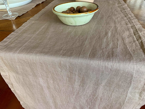 Linen Table Runner 100% French Flax Stonewashed Pure Linen Cloth Table Runner (Natural Rustic Taupe, 14 x 90 Inch)