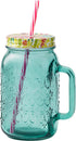 The Pioneer Women Sunny Days Teal Drinking Glass with Straw and Lid Mason jar