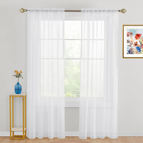 Saixi Elegant White Sheer Voile Curtains 96 Inches Long Sheer Curtains for Spring Living Room - Basic Rod Pocket Soft and Room Decorative for Living Room Bedroom(White, W52 x L96-Inch, 2 Panels)