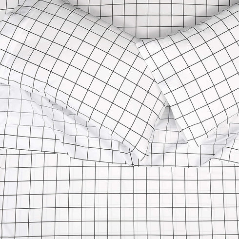 Amazon Basics Soft Microfiber Sheet Set with Elastic Pockets - Full, Black Grid