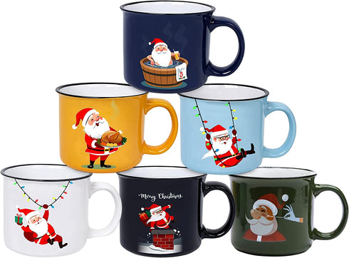 Set of 6 Coffee Mug Set Large-sized 14 Ounce Christmas Theme Ceramic Coffee Mugs - Holiday Funny Novelty Merry Christmas Mugs, Christmas Decoration Christmas Santa Gift