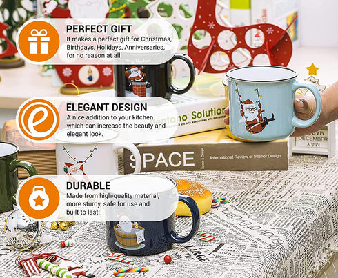 Set of 6 Coffee Mug Set Large-sized 14 Ounce Christmas Theme Ceramic Coffee Mugs - Holiday Funny Novelty Merry Christmas Mugs, Christmas Decoration Christmas Santa Gift