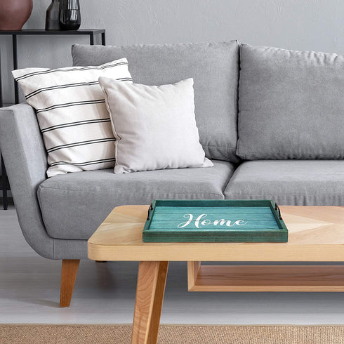 Elegant Designs, Blue Wash Home Decorative Wood Serving Tray w/Handles, 15.50" x 12"