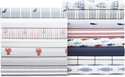 Nautica - Percale Collection - Bed Sheet Set - 100% Cotton, Crisp & Cool, Lightweight & Moisture-Wicking Bedding, Twin, Beaux Stripe