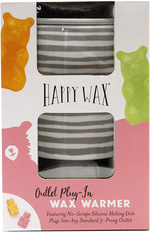Happy Wax Outlet Wax Melt Warmer for Scented Wax Melts, Cubes, & Tarts - Ceramic Wax Melter with Patent Pending No Mess Silicone Top (Outlet Warmer, Gray Stripe)