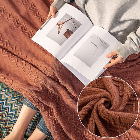 MIULEE Throw Blanket for Couch Textured Knitted Blanket with Tassels Cozy Woven Boho Bed Blanket for Sofa Bed Chair Wave Pattern 50"x60", Orange Yellow