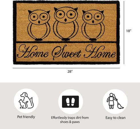 Storm Stopper Printed Coir Mat, 18"x28", Sweet Home Owl