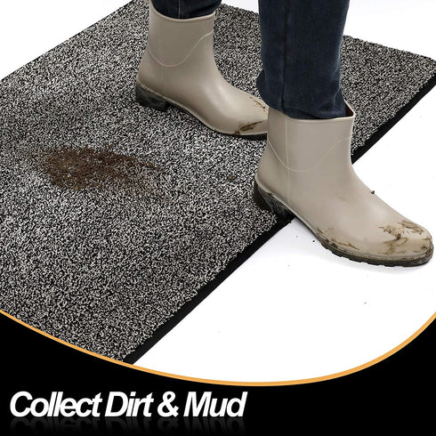 ITSOFT Non-Slip Polyester Dirt Trapper Door Mat Indoor Outdoor Entrance Rug for Front Door Super Absorbent, Machine Washable, 35 x 24 Inches Black & White