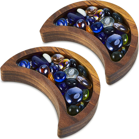 2 Pieces Moon Tray Crystal Holder for Stones Crescent Moon Tray Crystal Display Tray Decorative Wooden Moon Tray Wooden Crystal Organizer Walnut for Jewelry Essential Oil Crystal and Stone