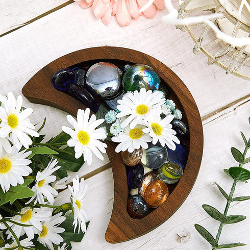 2 Pieces Moon Tray Crystal Holder for Stones Crescent Moon Tray Crystal Display Tray Decorative Wooden Moon Tray Wooden Crystal Organizer Walnut for Jewelry Essential Oil Crystal and Stone