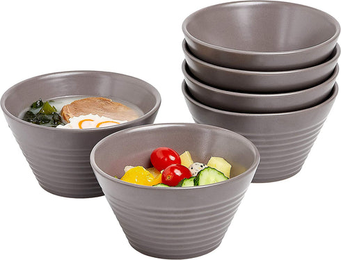 Ramen Bowl 13 Oz. Set of 6 Ceramic Ramen Noodle Rice Bowl, Microwave Safe Appetizer Bowls, Oven To Table Ramekins Bowls, Grey