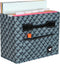 Stola Fabric File Bin, File Organizer, Home Office File Box, Decorative Water Resistant Document Holder With Front Pocket and Handles, Blue and Gray Hummingbird Houndstooth