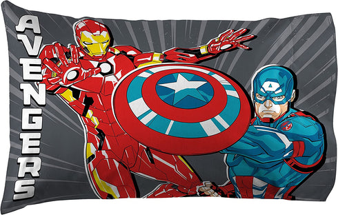 Jay Franco Marvel Avengers Mightiest Heroes 1 Pack Pillowcase - Double-Sided Kids Super Soft Bedding - Features Iron Man, Captain America, Thor & Hulk (Official Marvel Product)