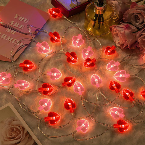 Valentine's Day Heart String Lights, 11ft 8Modes 30LED Red and Pink String Light Battery Operated with Remote, Timing Function Valentines Decoration Light String for Bedroom Wedding Anniversary Party