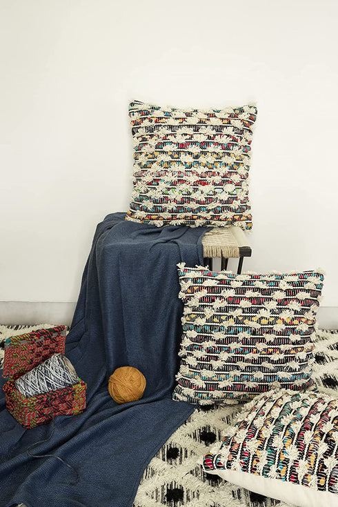 Woven Virtues Cotton Throw Pillow Cover Multicolor and Black 18x18 Inch Handwoven, Luxurious and Fashionable 1 Piece Throw Pillow Cover