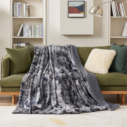 Bedsure Faux Fur Throw Blanket for Couch - Dark Grey Fuzzy Plush Fluffy Soft Sherpa Fleece Blankets and Throws for Sofa and Bed, 50x60 inches