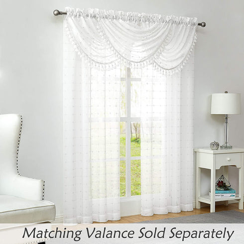 Central Park White Semi Sheer Curtain Gray GEO Cross Embroidery Panels Linen Texture Rod Pocket Window Treatment Drape Sets for Living and Bedroom Farmhouse 84 inches Long, 2 Panels, White
