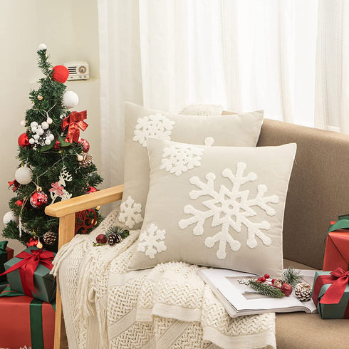Afirmly 18x18,Cotton Christmas Blessing Throw Pillow Cover for Bed Sofa Cushion Car Snowflake Embroideried Pillowcases ,1pair Grey
