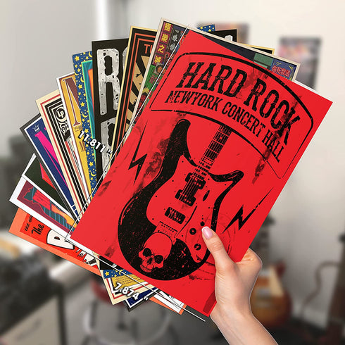 HK Studio Vintage Posters of Rock Music - Easy Peel and Stick Indie Posters for Room Aesthetic 90s - Old School, Retro Rock Band Posters - Classic Rock Poster Wall Collage Kit 7.8"x11.8" Pack 12