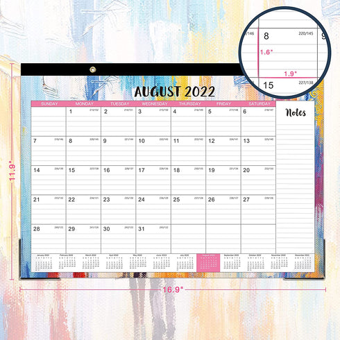 2022 Desk Calendar - 18 Monthly Desk/Wall Calendar 2-in-1,16.8" x 12", Jan. 2022 - Jun. 2023, Thick Paper with Corner Protectors, Large Ruled Blocks - Oil Painting