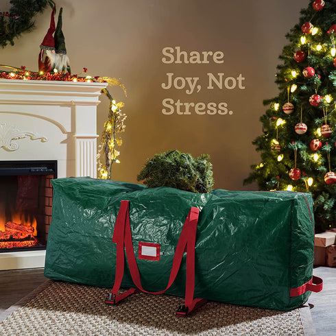 Rolling Large Christmas Tree Storage Bag - Fits Artificial Disassembled Trees, Durable Handles & Wheels for Easy Carrying and Transport - Tear/Waterproof Polyethylene Plastic Duffle Bag