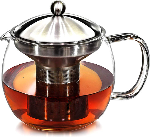 Teapot with Infuser for Loose Tea - 40oz, 3-4 Cup Tea Infuser, Clear Glass Tea Kettle Pot with Strainer & Warmer - Loose Leaf, Iced Tea Maker & Brewer