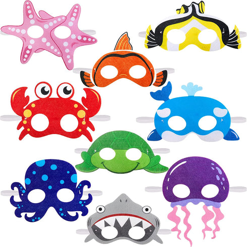 18 Pieces Ocean Animals Felt Masks Sea Animal Masks Shark Octopus Dress-Up Masks Animal Theme Masks for Under The Ocean Themed Birthday Halloween Masks Dress-Up Costume Party Supplies