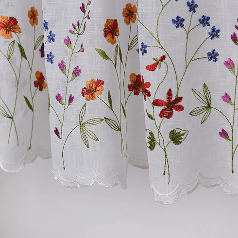 WEMAY KFL027 Sheer Embroidery Pastoral Style Cafe Curtain Kitchen Curtain Floral Window Valance,W60XL18 inch (Wild Flower)