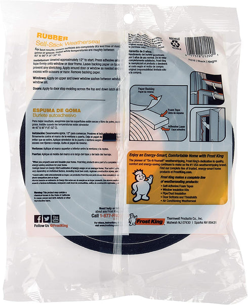 Frost King R516H 1-1/4-Inch by 7/16-Inch by 10-Foot Thick Sponge Rubber Foam Tape, Black