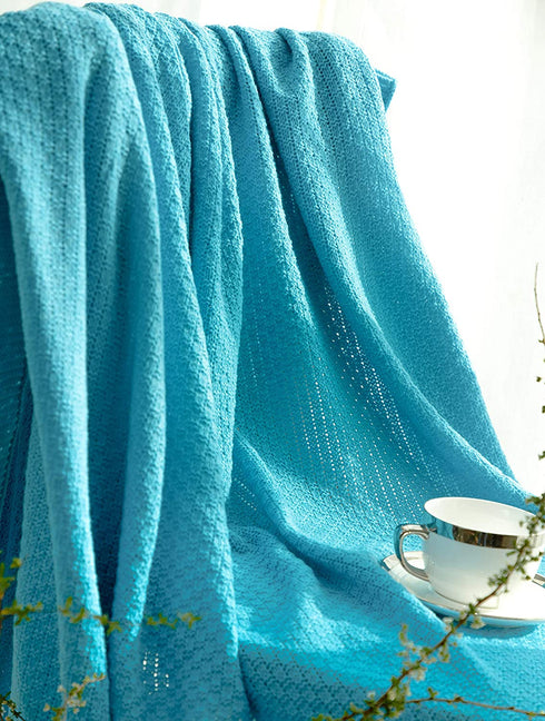 Sylanfia Blue Throw Blanket for Couch, Thin Woven Bed Throw with Pompom for Sofa, Knitted Throw Blanket for Home Decor, Suitable for All Season Rustic Blanket 50"x 60"